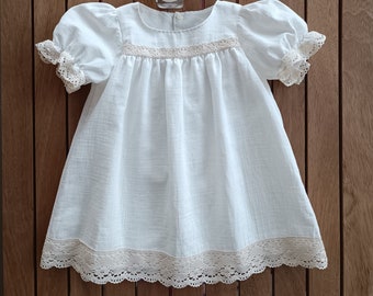 Baptism Dress for Baby Girl, Boho Toddler Vintage Dress, Lace Handmade Dress for Christening, First Birthday, Photography, Party, Wedding.