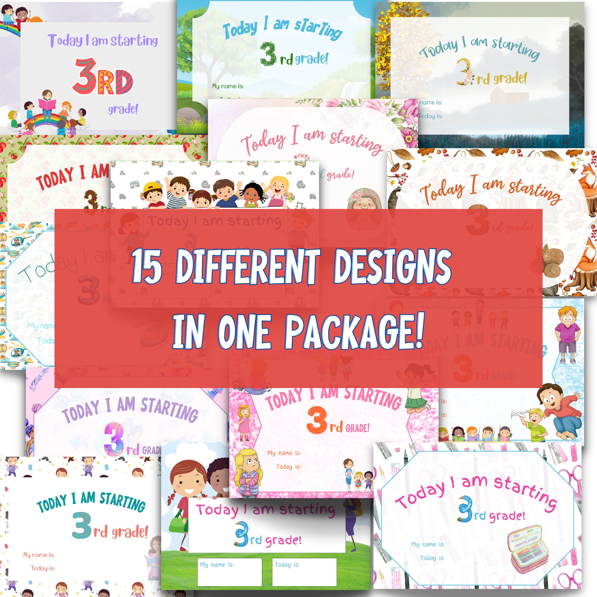BUNDLE First Day of 3rd Grade Instant Download 15 Different Designs of ...