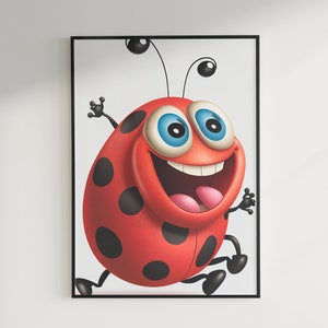 Happy Ladybug Cartoon Print for Kids Bedroom
