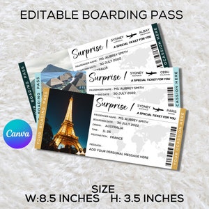 Editable Boarding Pass Template, Boarding Pass Canva Template, Printable Airline Ticket, Customizable Plane Tickets, Travel Ticket Template