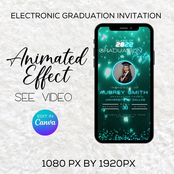 ELECTRONIC graduation invitation, Self-editing template, College grad announcement, Class of 2022 , Graduation Party, Editable invite, TEAL