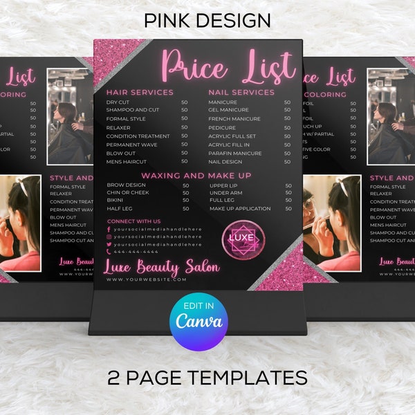 DIY Price List Template - Small Business Printable Pricing Guide Sheet - Editable Salon Price List Nail Makeup Hair Stylist Canva Template
