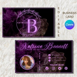 Modelo de cartão de visita roxo editável |Moderno | Design de cartão de visita personalizado | Faça você mesmo no Canva | Cartão de visita de salão de beleza|Modelo Canva|Roxo