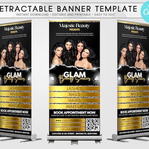 Retractable Banner Template, Roll-Up Banner Template Canva, Beauty Shop Event Roll Up Banner, Hair Bundle Boutique Banner, Pop Up Banners