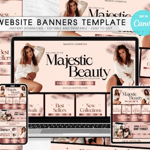 Rose Gold Website Banners: Boutique Shopify Template (Canva)