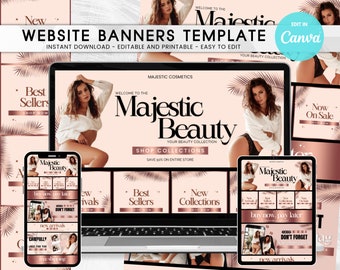 Rose Gold Website Banners Canva Templates DIY Boutique Shopify Editable Digital Download Design Pack