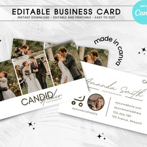 Plantilla de tarjeta de visita de fotografía, tarjeta de visita de fotógrafo minimalista, tarjeta de visita de fotografía boho, marca de marketing de plantilla Canva editable