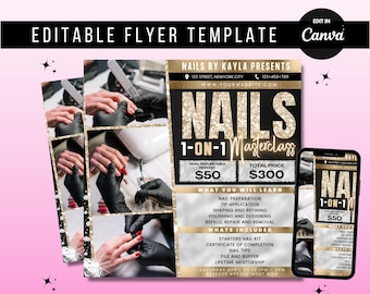 Nail Class Training Flyer Canva Template DIY Beauty Masterclass Editable Social Media Marketing