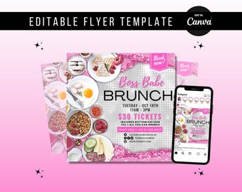 Boss Babe Brunch Flyer Canva Template | Women Entrepreneur Networking Event Flyer | Business Webinar Invitation | Editable Digital Download