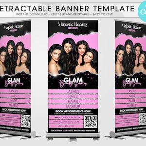 DIY Retractable Banner Template, Roll Up Banner Editable Canva Template, Retractable Banner Pop Up Shop Event Boutique Fashion Beauty - RT1