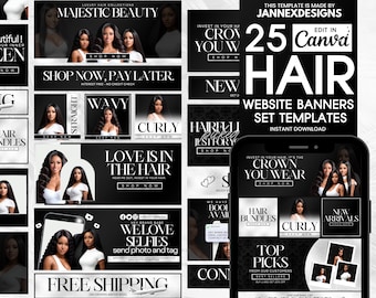 Editable Hair Website Banner Canva Templates DIY Digital Download Hair Salon Shopify Wix Branding