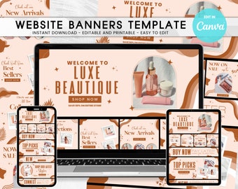 Editable Boho Website Banners Canva Template DIY Boutique Store Branding Digital Download Graphics