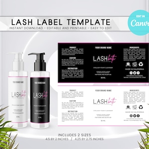 DIY Lash Bath Label Template: Eyelash Cleanser, Editable (Digital Label)