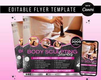 Editable Spa Flyer Template Canva Body Contouring Services DIY Social Media Promotion Graphics