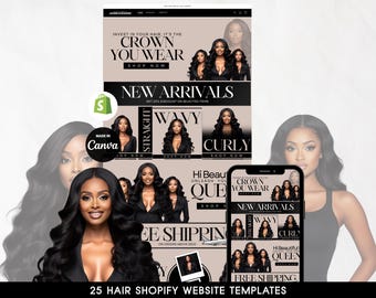 25 Editable Hair Website Banners | Canva Templates for Hair Salons and Beauty Brands | Shopify Theme Graphics | Website Design for Salon Pro