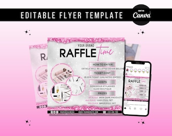 Raffle Giveaway Flyer Canva Template | Lash Tech Flyer | Hair Salon Promotion | Beauty Business Marketing Flyer | Editable Digital Download