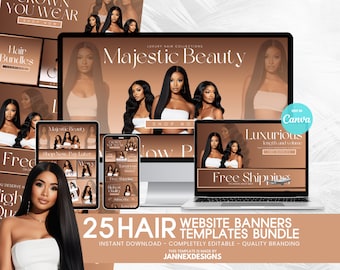 Hair Website Banner Kit: Boho Shopify Store Design (Canva Template)