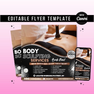 DIY Body Contouring Services Flyer, Body Sculpting, Body Spa Flyer, Body Contour, Beauty Therapy Flyer, Social Media Flyer Canva Template