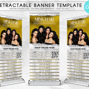 Retractable Banner Template, Beauty Roll Up Banner Stand, Canva Professional Retractable Banner, Pop Up Shop, Hair Bundle Boutique Banner