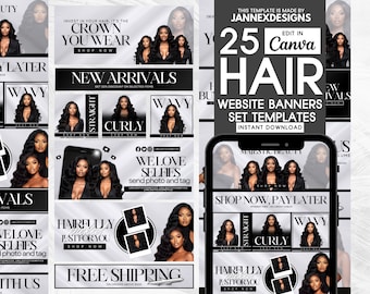 DIY Minimalist White Hair Website Banner Kit Canva Templates Editable Digital Download Boutique Store Marketing Pack