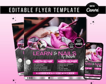 DIY Nail Class Flyer Template Canva Editable Nail Tech Training Workshop Digital Marketing