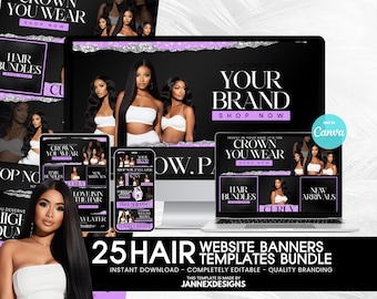 DIY Purple Hair Website Banner Kit Canva Templates Shopify Boutique Editable Digital Download for Salon