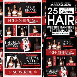 DIY Hair Website Banner Kit Shopify Hair Extension or Wig Boutique Store Website Design Hairstylist Shopify Valentines Web Banners Branding