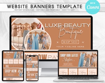 Boho Website Banner Templates Canva Editable DIY Boutique Store Marketing Digital Design Pack