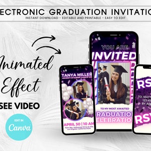 Electronic Graduation Invitation, Animated Grad Announcement, Grad Party Evite, Graduation Party Class of 2023, Phone Invite Canva Template