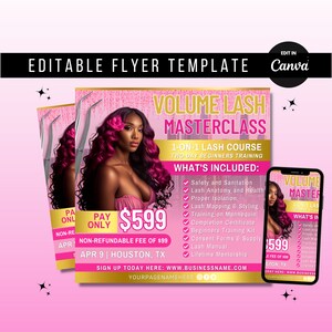 Lash Extension Training Flyer: Volume Masterclass Canva Template