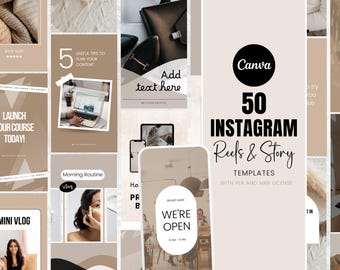 Instagram Reels & Story Templates: Beige Neutral Branding (Canva Editable, MRR PLR)