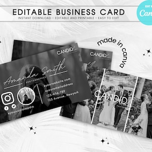 Photography Business Card Template, Minimalist Photographer Business Card, Black & White Photo Business Card, Editable Canva Marketing Brand