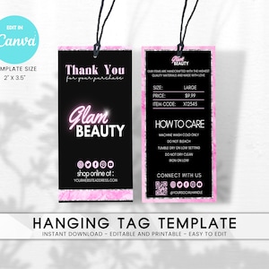 Printable Pink Clothing Hang Tag Template, Fashion Boutique Price Tag Labels, Clothing Garment Care Swing Tags, Thank You Hanging Tag Canva
