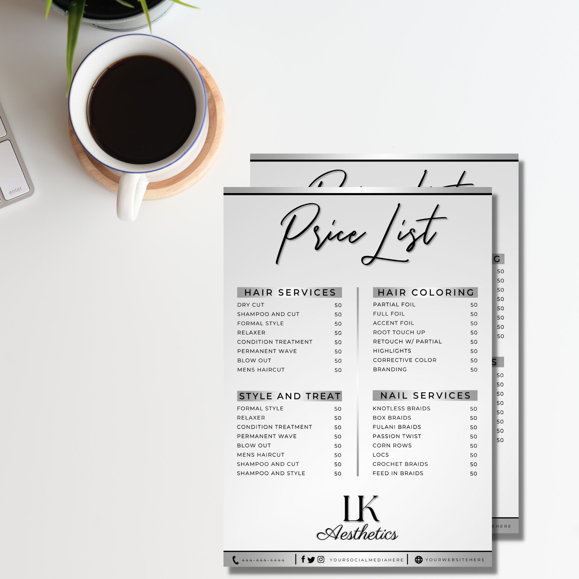 DIY Price List Template Silver Price List Printable Price Etsy