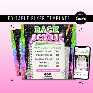 Back To School Hair Specials Flyer: Social Media Template (Canva)