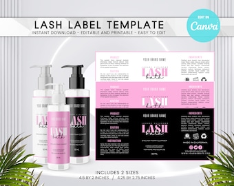 DIY Lash Bath Label Template, Eyelash Cleanser Sticker, Canva Editable Digital Download, Lash Tech Supplies, Beauty Salon Branding for Pros!