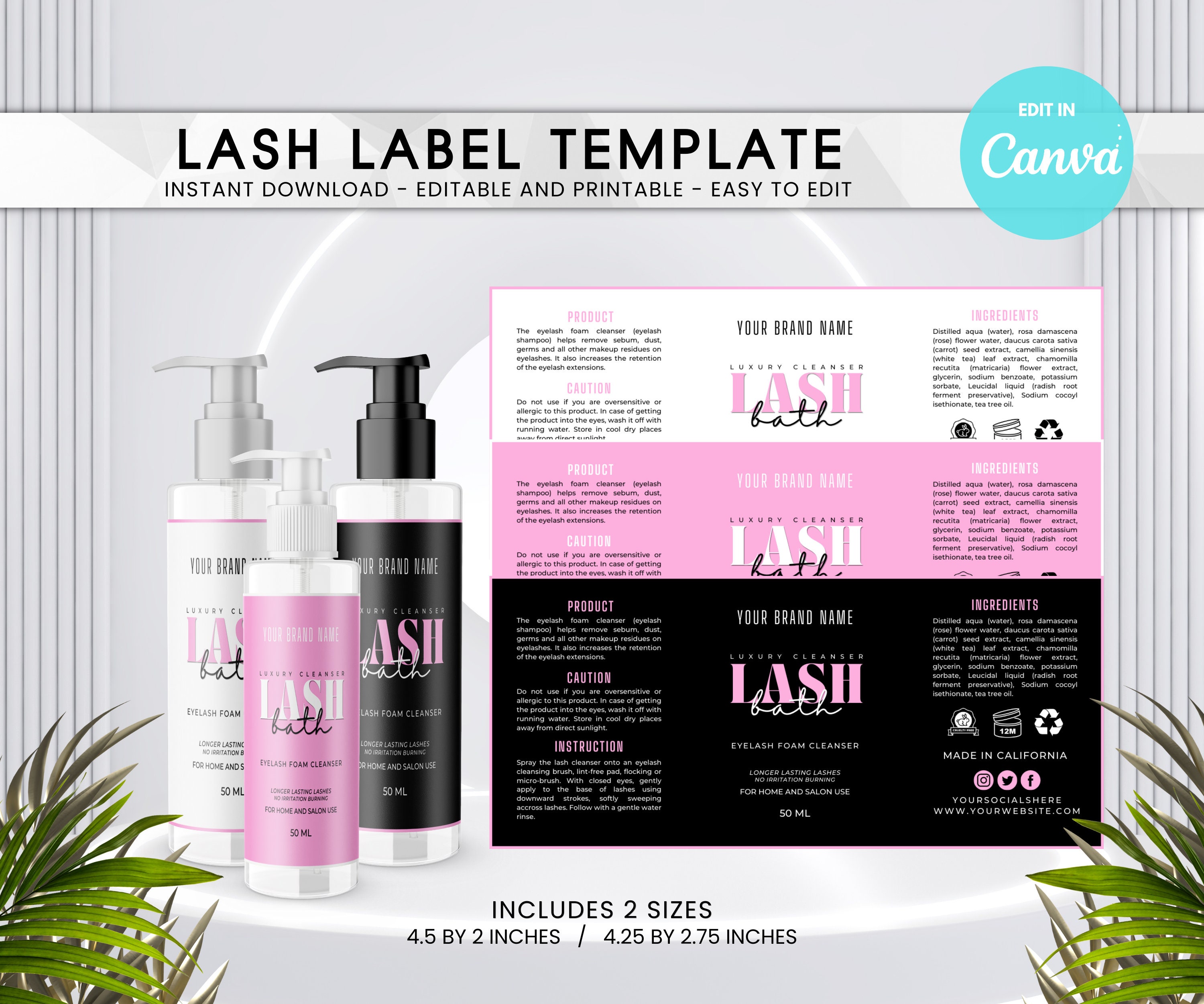 50 Wimpern-Shampoo Flaschenaufkleber - 6,9 X 9,9 Cm, Wasserabweisend & Personalisierbar Mit 3 Designs