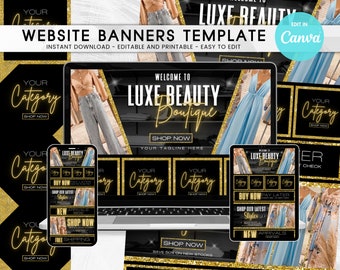DIY Gold Website Banner Templates Canva Boutique Shop Branding Editable Digital Marketing Graphics