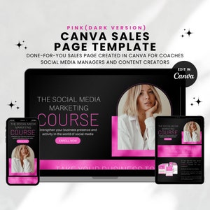 Pink and Black Canva Sales Page Template, Canva Website Template, Landing Page Template for Coaches, Coaching Template for Course Creators