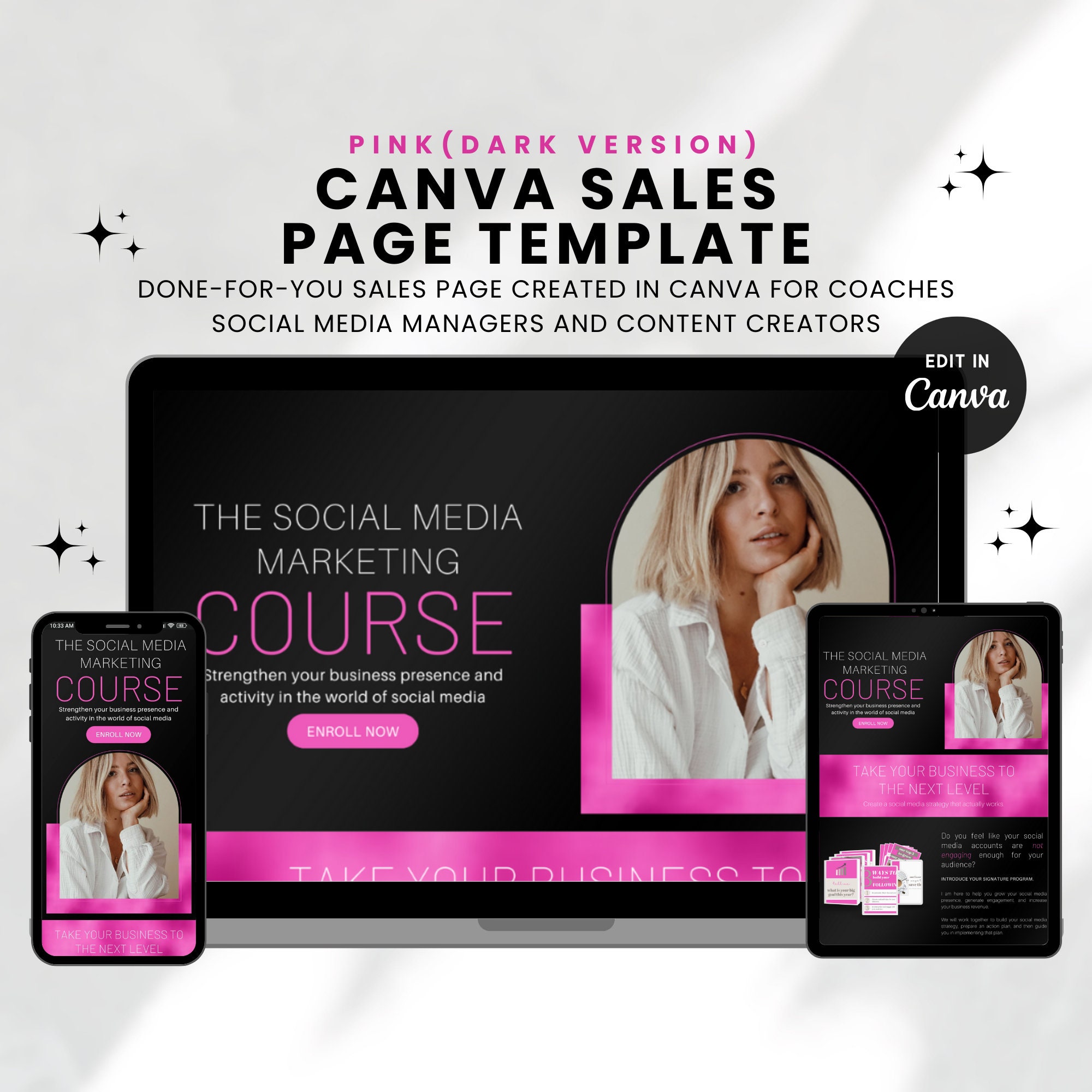 Pink and Black Canva Sales Page Template, Canva Website Template, Landing Page Template for Coaches, Coaching Template for Course Creators
