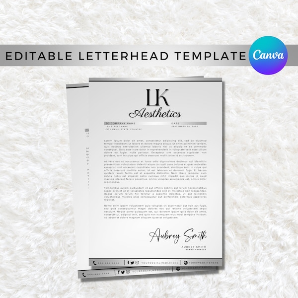 DIY Letterhead Template, Silver Letterhead Template, Printable Letterhead, Business Letterhead, Company Letterhead, Canva Template