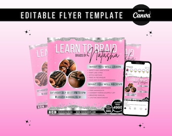 Braiding Class Flyer Canva Template Editable | Hair Stylist Training Flyer | Braider Course Promo | Social Media Post Digital Download