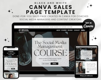 Canva Website Template, Minimalist Black Canva Sales Page Template, Landing Page Template for Coaches, Coaching Template for Course Creators