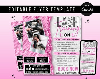 Lash Extension Training Flyer Canva Template DIY Editable Beauty Salon Workshop Digital Marketing Pack