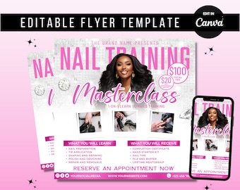 DIY Nail Training Masterclass Flyer Template Canva Editable Nail Tech Workshop Social Media Digital Download