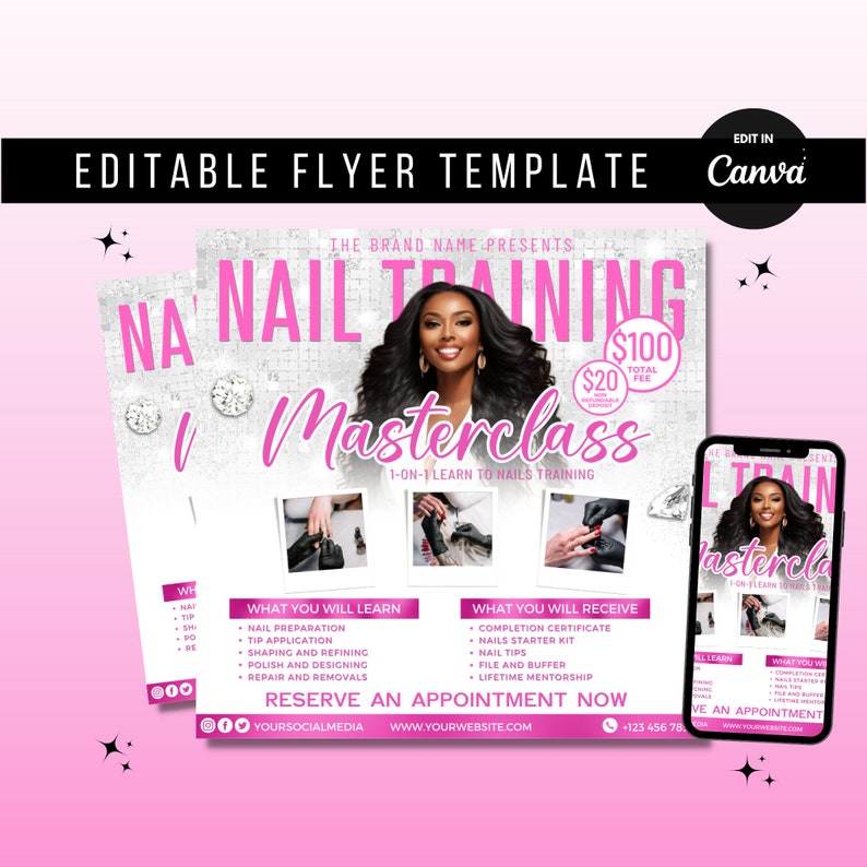 Example Master Class Flyer DIY Nail Training Masterclass Flyer Template Canva Editable Nail Tech ...