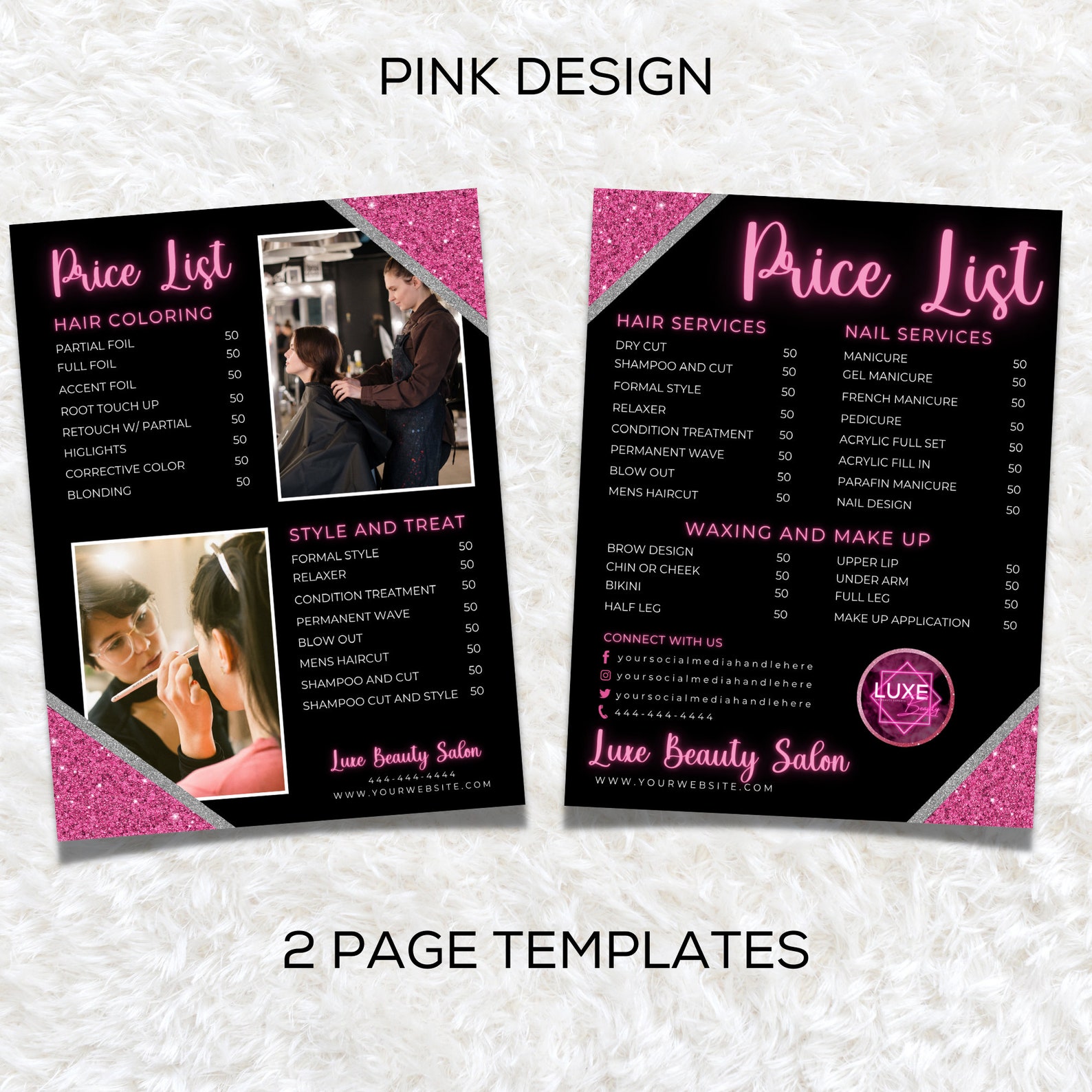 Editable Gold Price List Template, Printable Price Guide, Salon Price