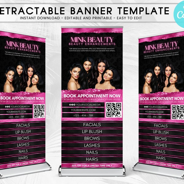 DIY Retractable Banner Template, Roll Up Banner Editable Canva Template, Professional Retractable Banner Pop Up Shop, Fashion Boutique Event