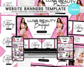 Pink Shopify Website Banner Canva Templates DIY Boutique Branding Digital Marketing Headers Pack