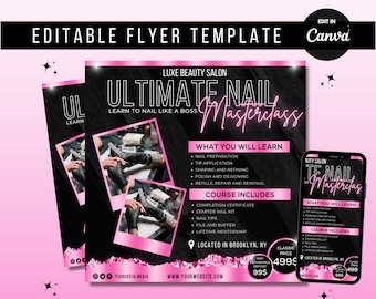 Editable Nail Masterclass Flyer Template for Beauty Educators | Social Media Promotion Design in Canva